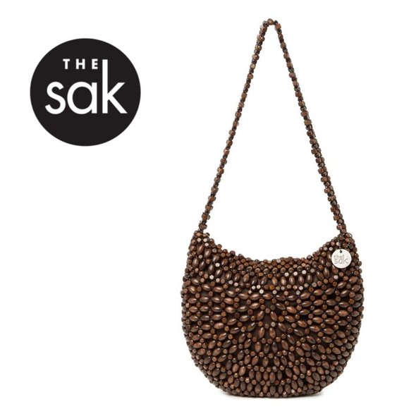The Sak Womens Brown Montara Vegan Wooden Boho Beaded Hobo Shoulder Handbag NWT - Picture 2 of 9